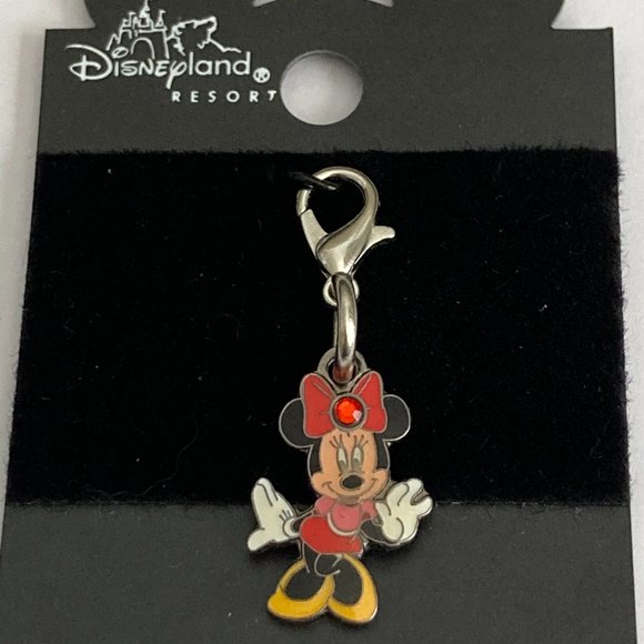 Vintage Disney Minnie Mouse Clip On Charm Zipper Pull Purse EnamelCrystal Signed - Picture 2 of 8